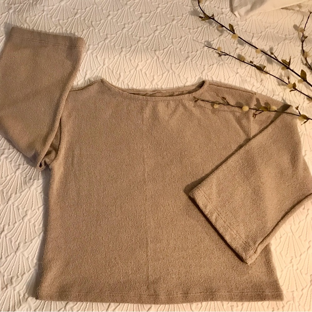 Women Bell Sleeves Tan Top Size M